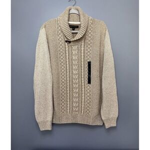 Tricots St Raphael Sweater Mens L Camel Brown Fisherman Shawl Collar Toggle Knit